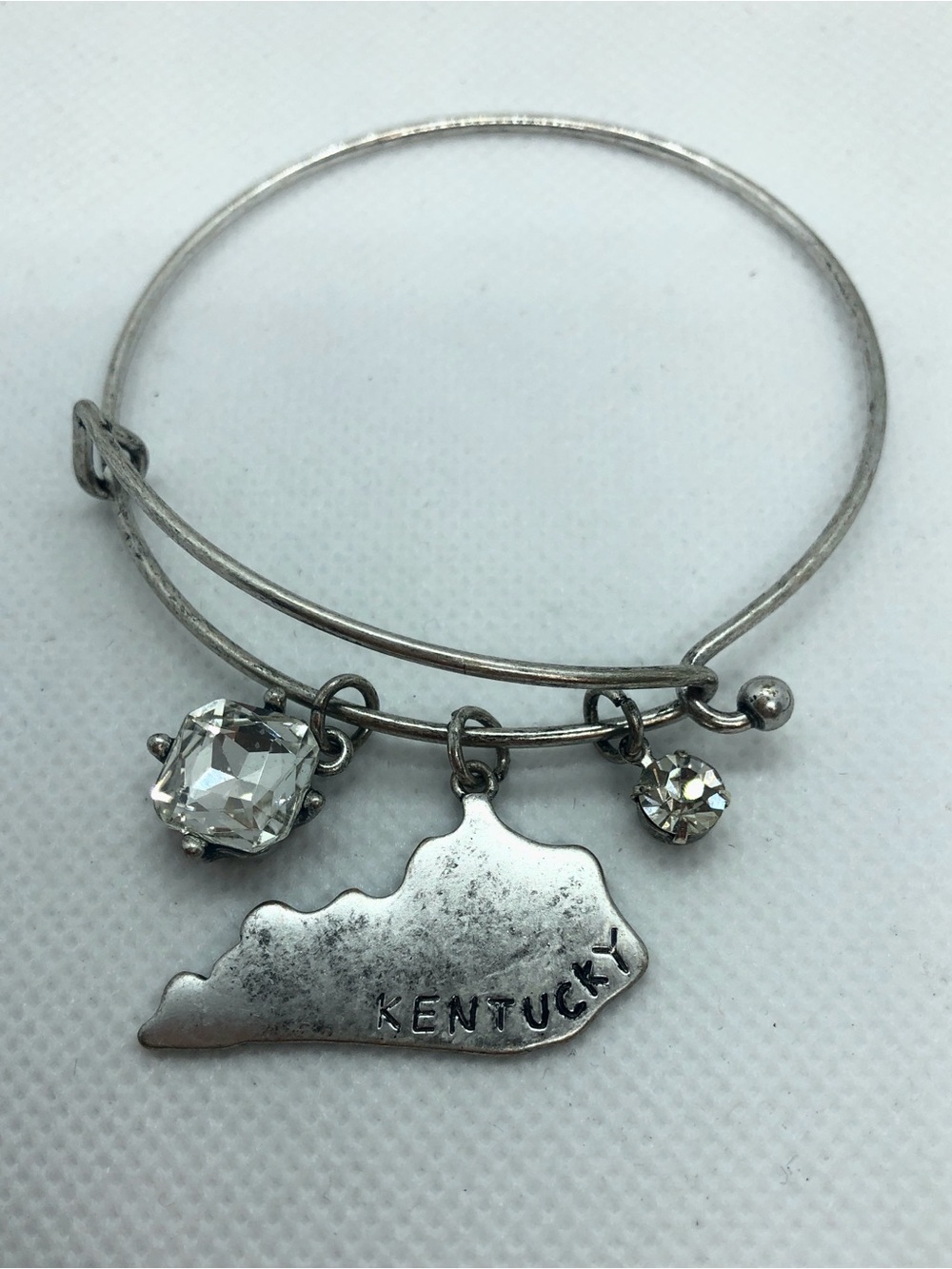 Silver Kentucky State Charm Bracelet with Clear Crystal Accents